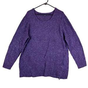 Relativity Womens Sweater Purple Blue Speckled Scoop Neck Wool Blend 2X